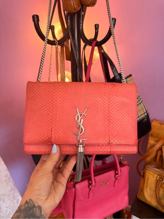 Yves Saint Laurent Handbags - Yves Saint Laurent Coral Red Monogram Tassel Crossbody Bag